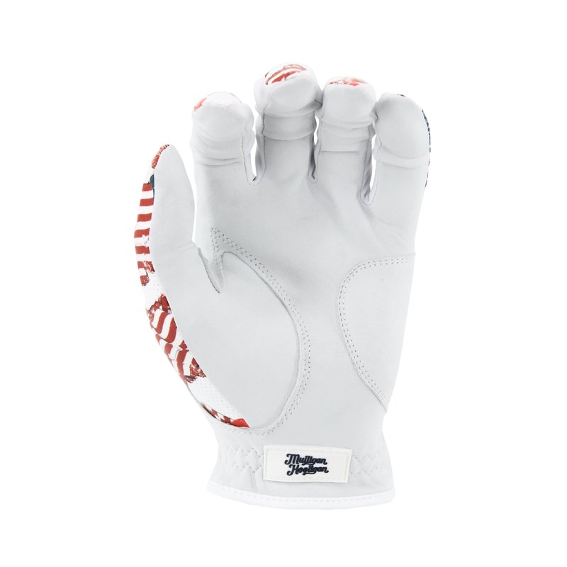 MULLIGAN HOOLIGAN® Men's Golf Glove | Premium Cabretta Leather & Mesh, Breathable Moisture-Wicking Comfort, Unique Standout Design for Men & Women (Patriotic USA Flag, Large, Worn On Left Hand)