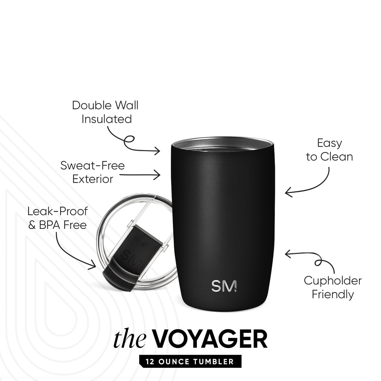 Simple Modern Travel Coffee Mug Tumbler with Flip Lid | Insulated Stainless Steel Iced Coffee Cup | Gifts for Women & Men | Voyager Collection | 350ml | Midnight Black