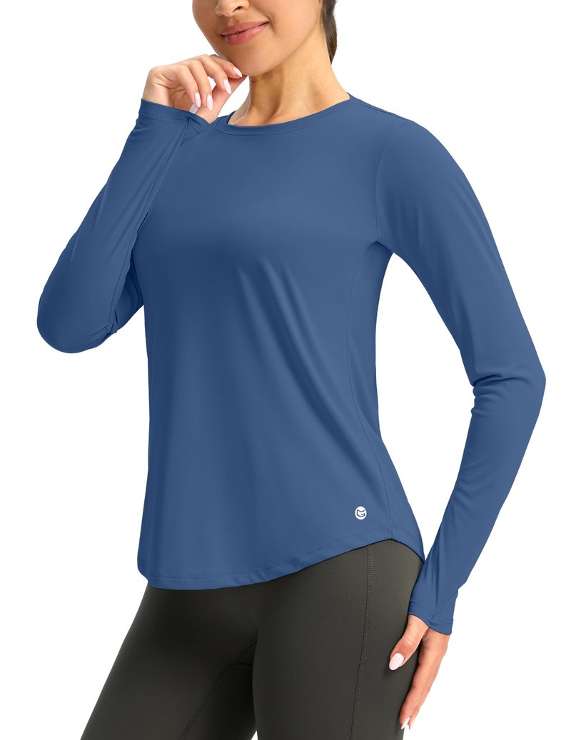Women's UPF 50+ Sun Shirt Long Sleeve UV Shirts Rash Guard Lightweight Quick Dry Workout Hiking Tops for Women(Dark Blue,L)