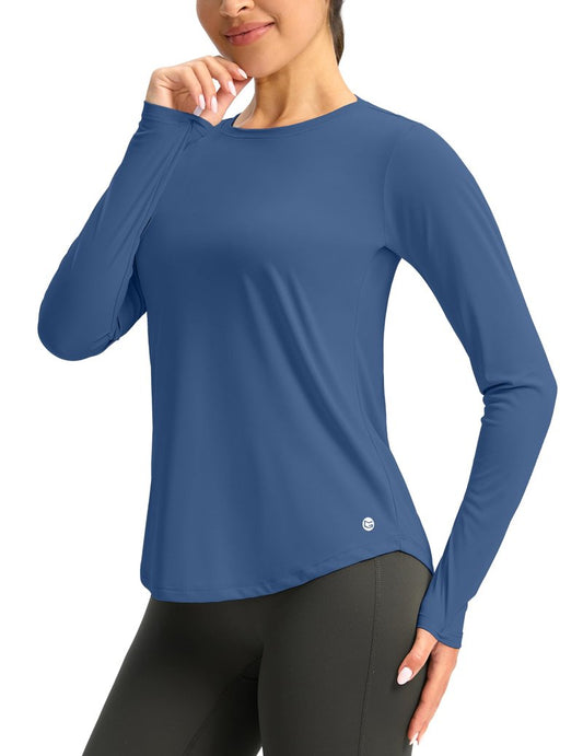 Women's UPF 50+ Sun Shirt Long Sleeve UV Shirts Rash Guard Lightweight Quick Dry Workout Hiking Tops for Women(Dark Blue,L)
