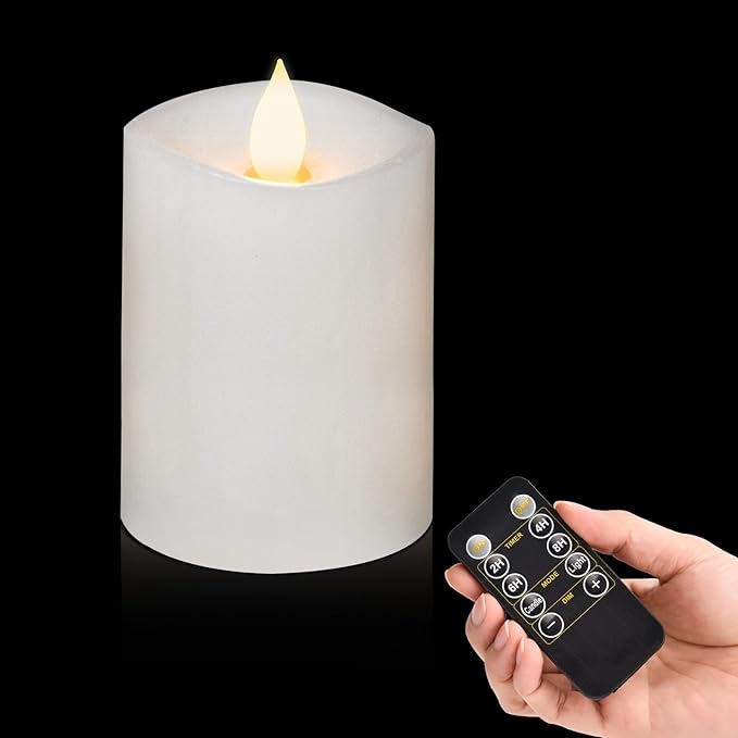 3x4 Flickering Flameless Candles Set of 1,Real Wax Pillar LED Battery Candles,with Timer,4 inch Flameless Candles with Remote,for Holiday Home Decor,White