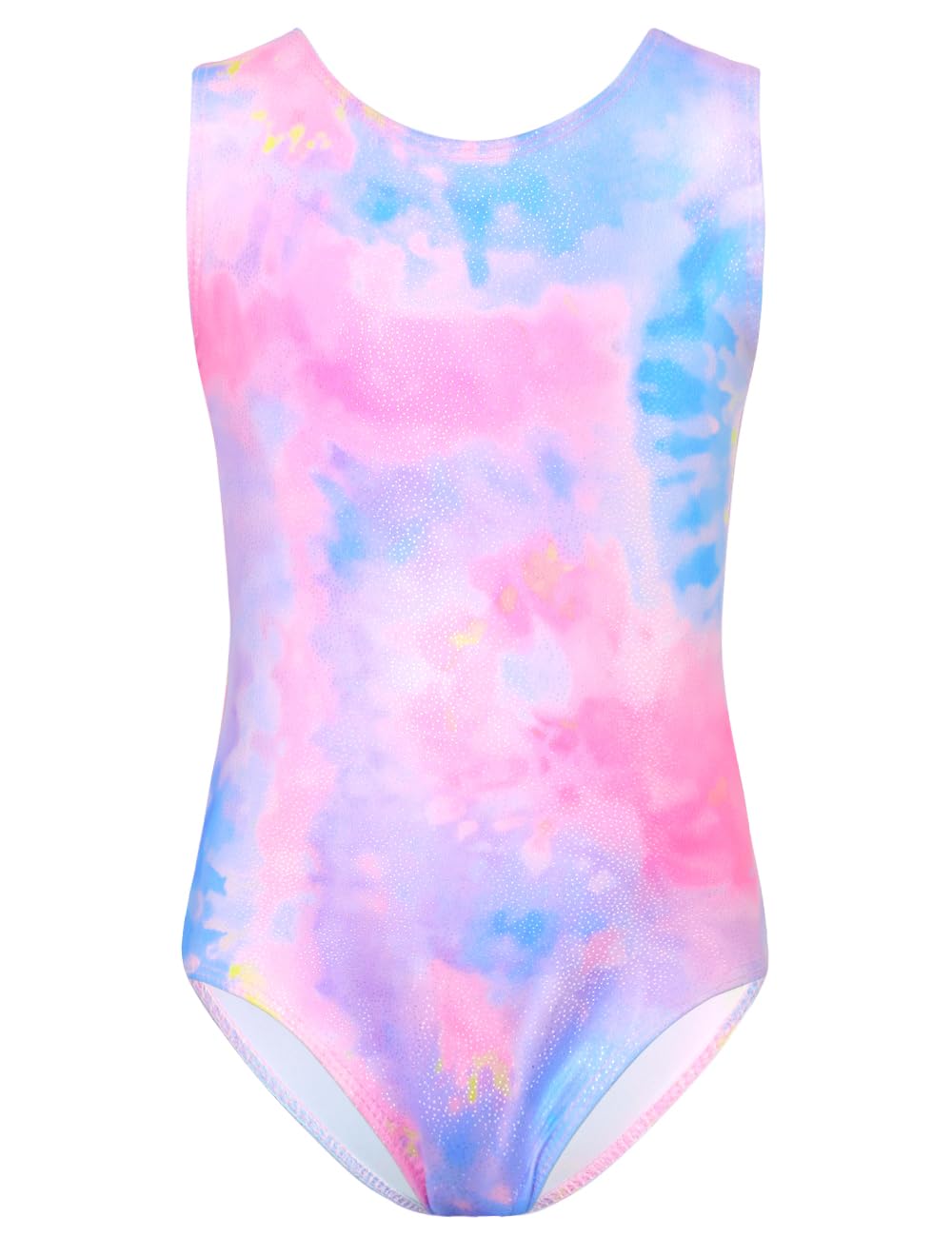 Girls Gymnastics Leotards Size 6-7 Years Old Sleeveless Tumbling Outfit Sparkly Purple Tie Dye Tank Workout Bodysuits