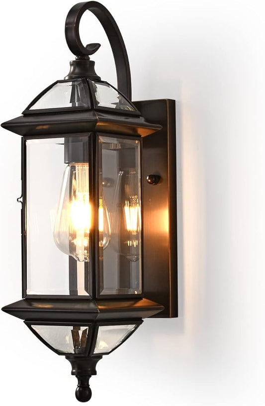 Milaii 18.5" H Copper Outdoor Wall Lights Exterior Waterproof Wall Sconce Light Fixture E26 Socket Oil Rubbed Bronze Porch Light with Clear Glass Lantern Wall Lamp for Front Porch Garage Patio
