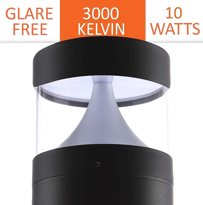 LED Bollard Landscape Lights 25" 10W 3000K 120V-277V Commercial/Residential Modern Ballard Lighting Fixture for Garden, Pathway, Driveway Electric Light. ETL Listed.