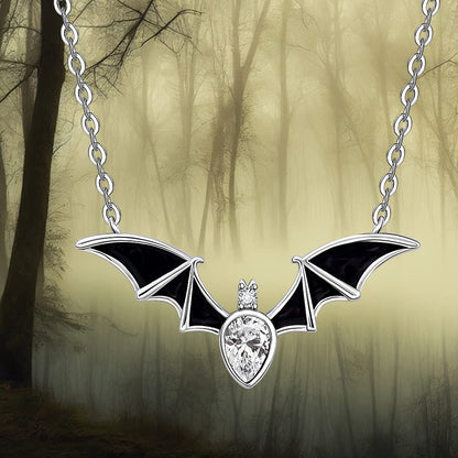 Halloween Bat Necklace for Women Sterling Silver 925 Bat Pendant Necklaces Charms Gothic Black Bats Jewelry CZ Crystal Dainty Vampire Witch Christmas Gifts