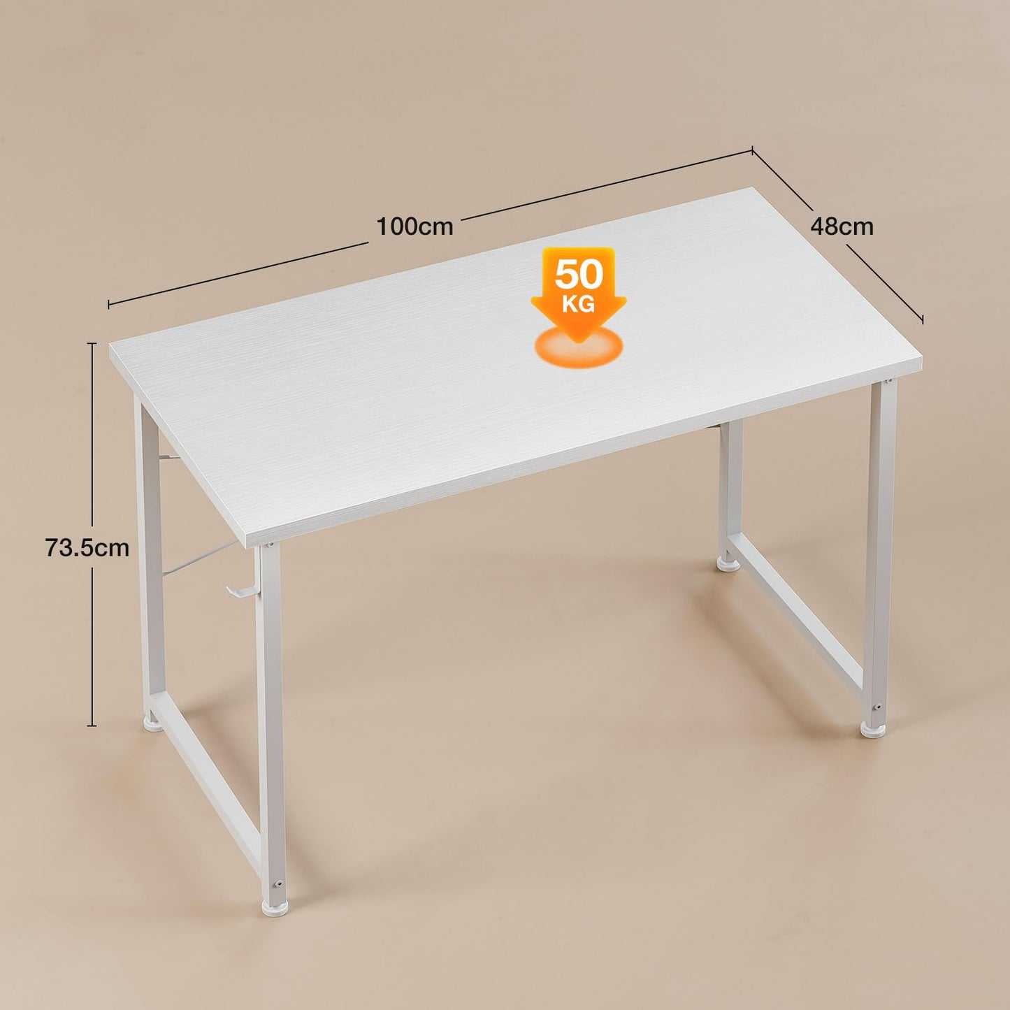 ODK 100×48 cm Desk, Small Computer Desk for Home Office, Study Office Table with Headphone Hooks for Small Space, Easy Assembly, White