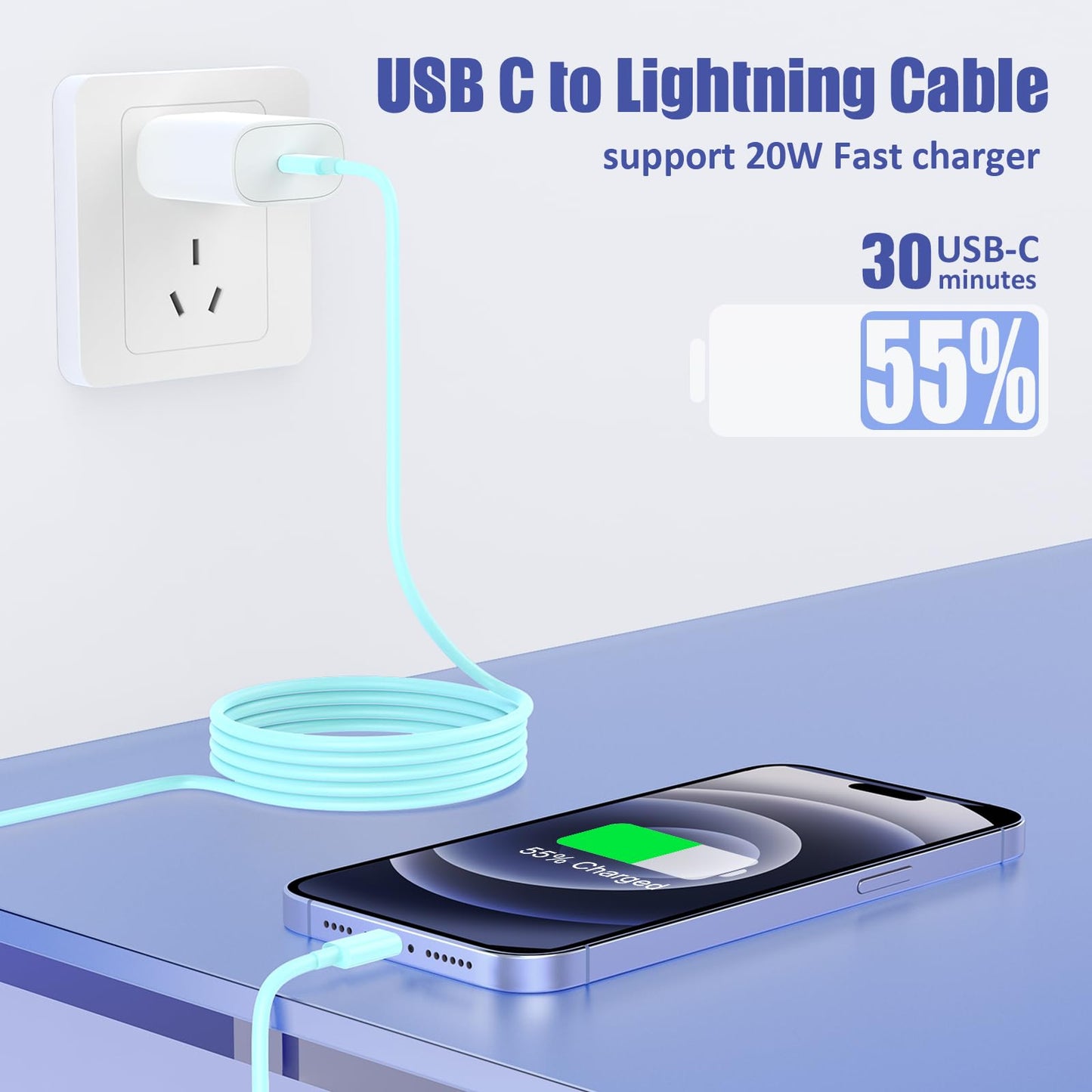 4Pack USB C to Lightning Cable 6FT, Fast Charging Cord for iPhone 14, Replacement for Apple Original Charger Cable for iPhone 14 13 12 11 Pro 11 XS MAX XR 8 7 6s Plus