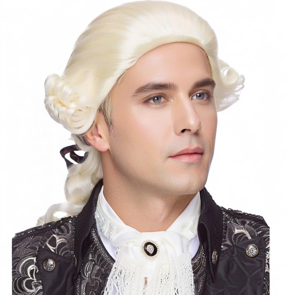 Traqur Judge Colonial Wig for Men Beige Funny Crazy Wigs Washington Halloween Costume Cosplay Party Wigs (Beige)