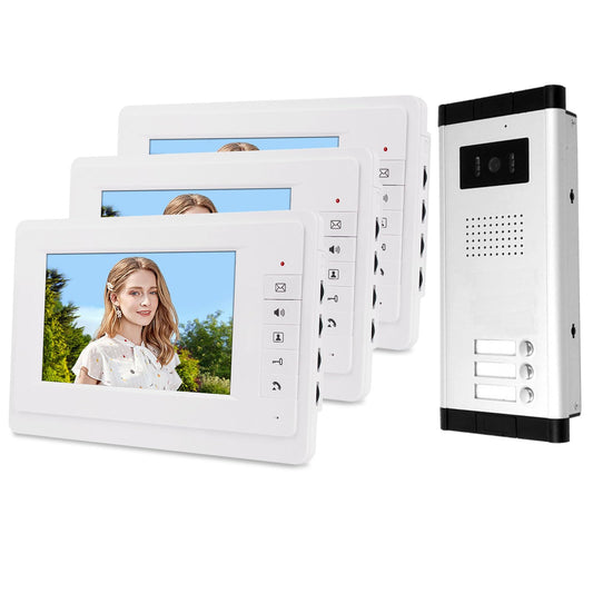 OBO HANDS 7'' Wired Color Video Door Phone Intercom System IR Night Vision Camera Doorbell +Indoor Monitor Screens for 2/3/4 Apartments