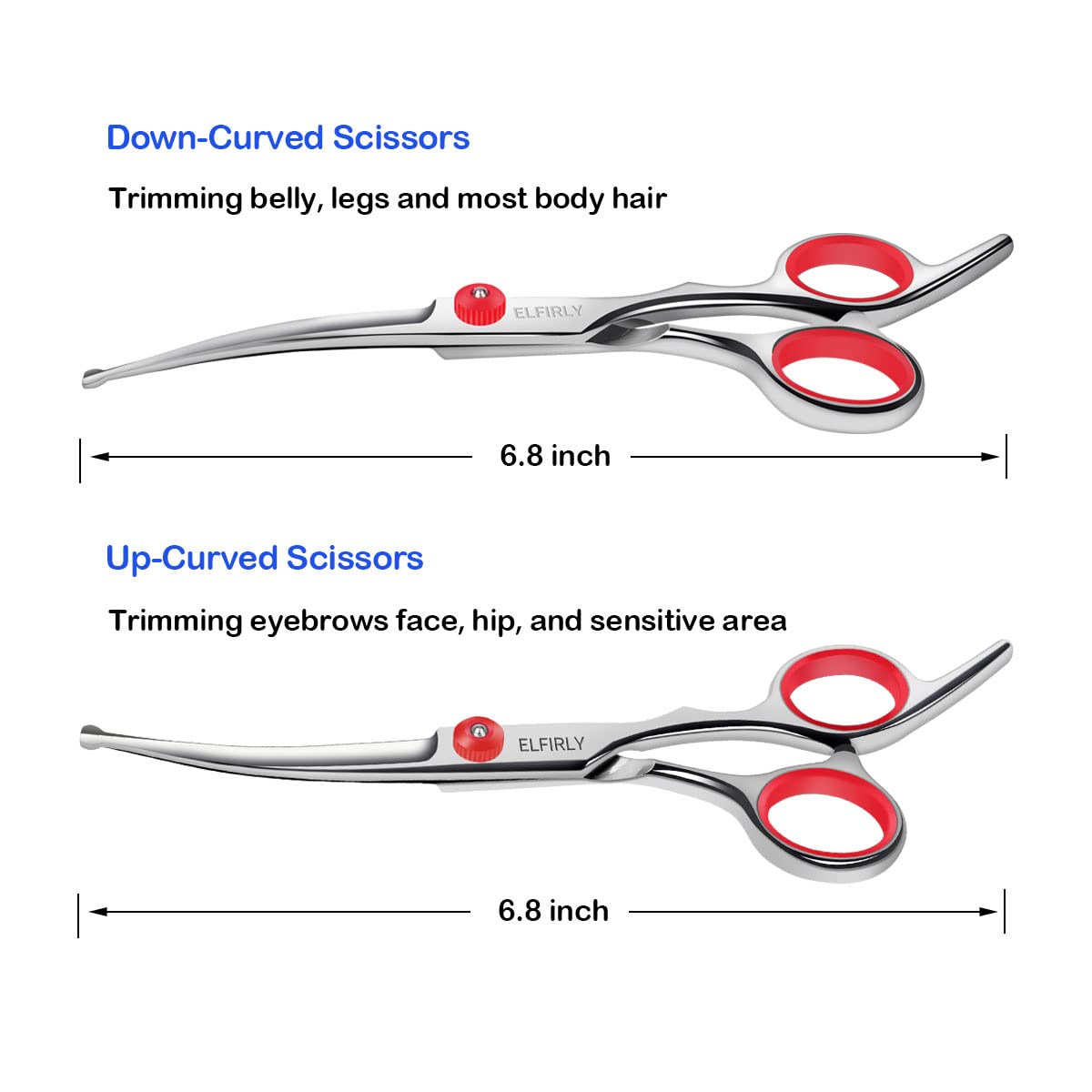 Elfirly Professional Dog Grooming Scissors Kit Stainless Steel Round Tip Cutting Curved Scissors Thinning Shears for Hair Trimming with Extra Dog Nail Clippers & Grooming Comb for Pets