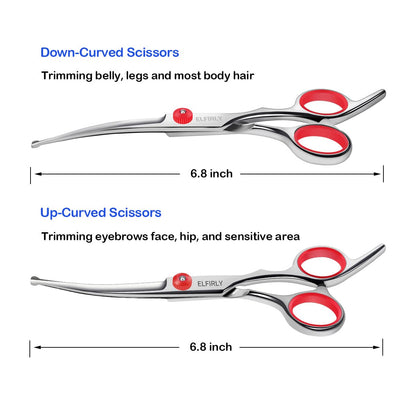 Elfirly Professional Dog Grooming Scissors Kit Stainless Steel Round Tip Cutting Curved Scissors Thinning Shears for Hair Trimming with Extra Dog Nail Clippers & Grooming Comb for Pets
