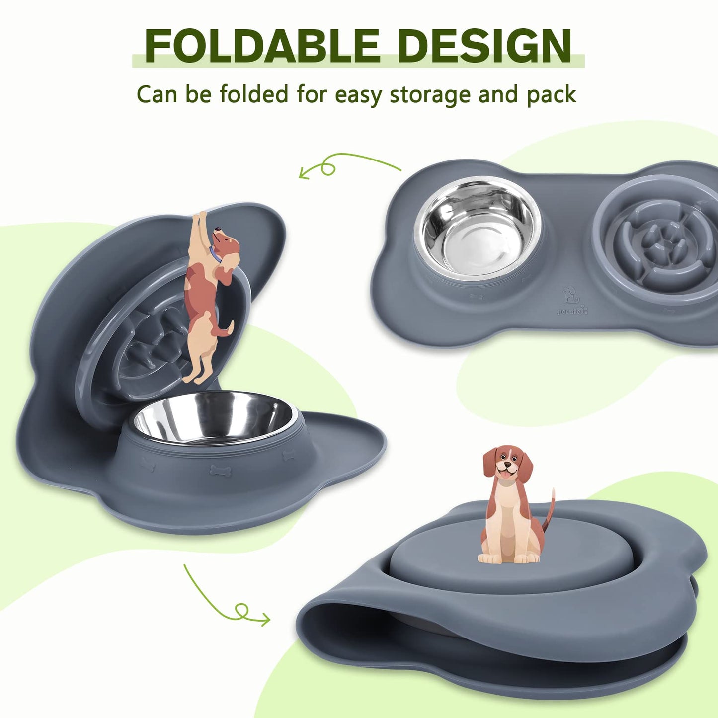 pecute Dog Bowls to Slow Down Eating, Slow Feeder Dog Bowl, Dog Slow Feeder Bowl Food-Grade Safe with Non-Slip Non-Spill Silicone Mat, Stainless Steel Slow Feeder Cat Bowl Interactive Fun for Dog Cat