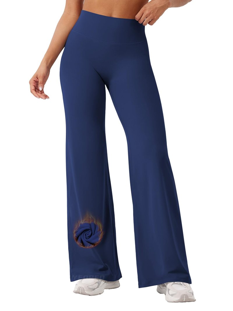 YEOREO Workout Leggings Womens No Front Seam Straight Leggings 31.5" Thin Fleece High Waist Buttery Eddiy Gym Yoga Pants Navy Blue S