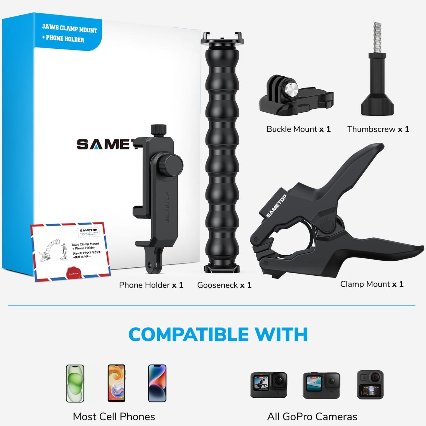 Gooseneck Phone Holder Clamp Clip Mount Cell Phone Stand for Desk Pole Table Compatible with iPhone 16 15 14 Pro Max Plus 13 12 11 SE XS XR X 8 7 6 Samsung GoPro and Other 4-7'' Devices