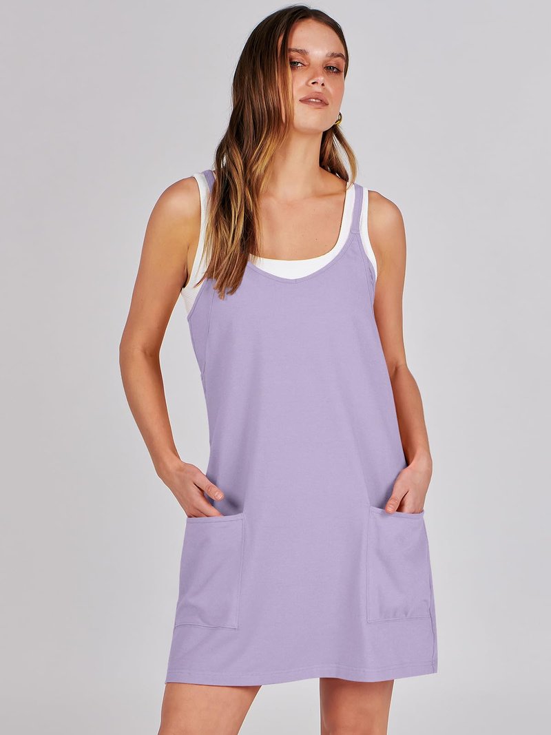 ANRABESS Women Athletic Dress Summer Tennis Workout Active Sports Mini Romper Dress Built in Shorts Travel Vacation Clothes Light Purple X-Large