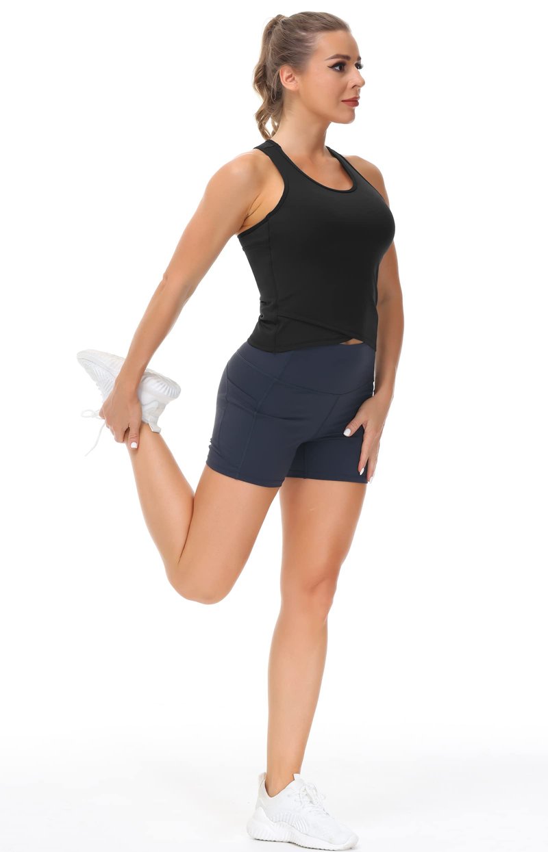 Women’s Racerback Workout Tank Tops with Built in Bra Sleeveless Running Yoga Shirts Slim Fit (Large, Black)