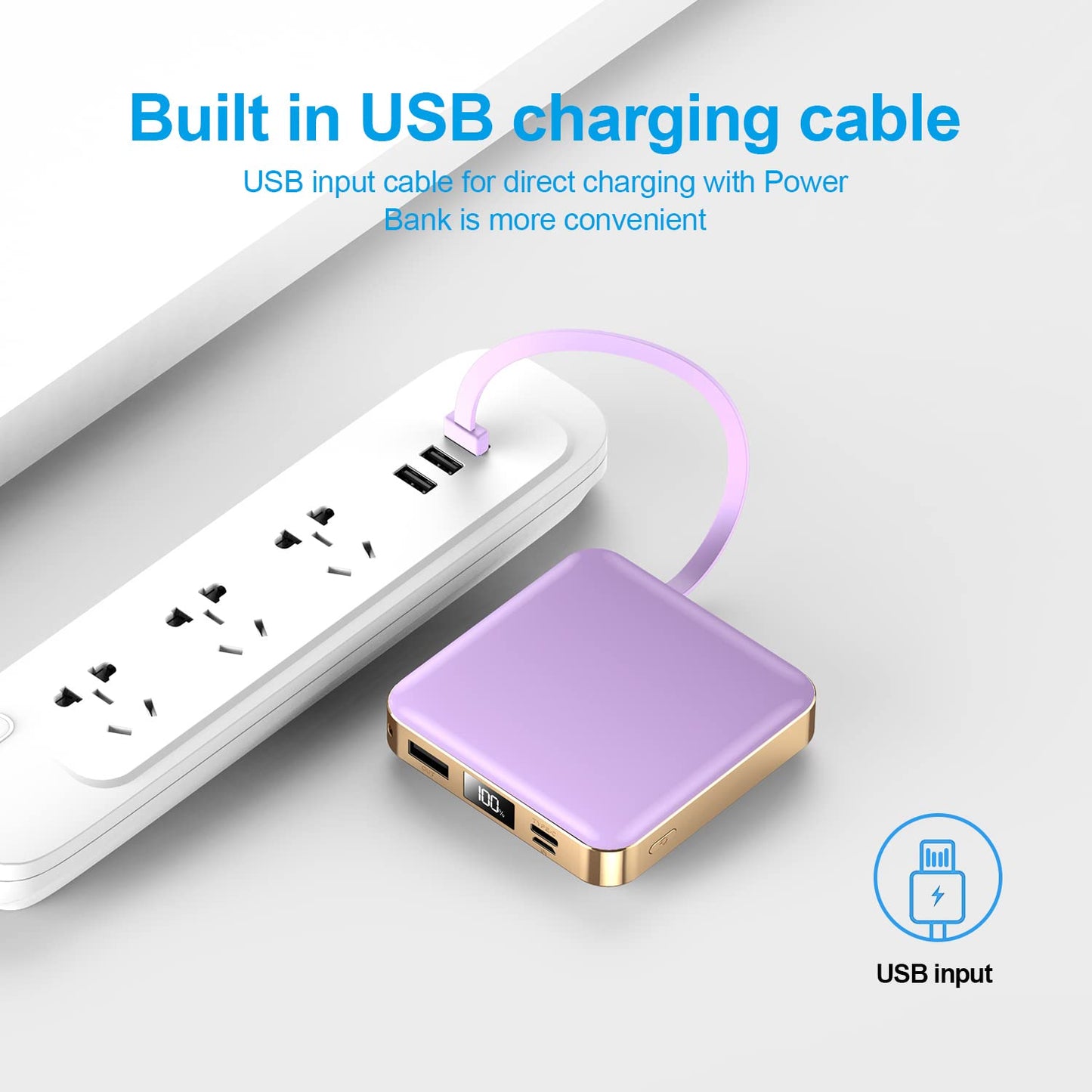 Portable Charger with Built-in Cable,12000mAh 22.5W Fast Charging Small Power Bank,USB C Input/Output with Smart LED Display,External Battery Pack for iPhone,Tablet,Samsung