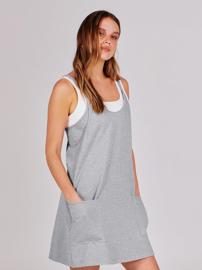 ANRABESS Women Athletic Dress Summer Tennis Workout Active Sports Mini Romper Dress Built in Shorts Travel Vacation Clothes Heather Gray X-Large