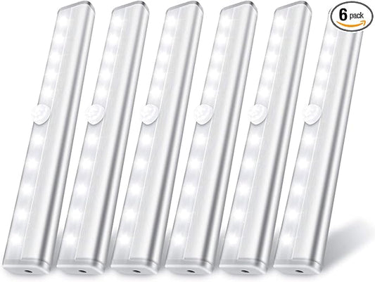 6 Pack LED Motion Sensor Lights, 10 LED Closet Battery Operated Lights, Stick-On Anywhere Magnetic Night Light Bar, Led Safe Light Indoor for Closet Stairs Wardrobe Under Cabinet