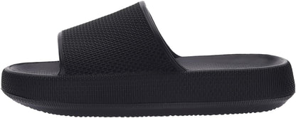 BRONAX Slides for Women Pillow Slippers for Ladies House Sandals Open Toe Comfy EVA Soft Cushioned Thick Sole 35-36 Black