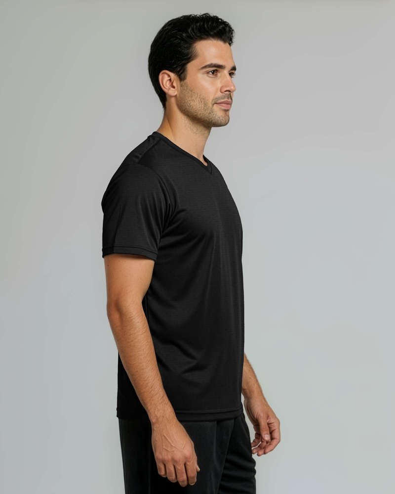 Real Essentials 5 Pack: Men's Breeze Tech V-Neck Dry Fit T-Shirts Moisture Wicking Athletic Workout & Gym Shirts- Set 7, M