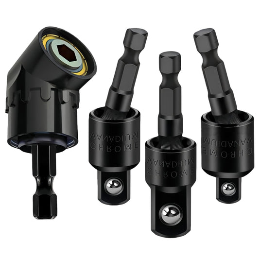 4-in-1 Impact Drill Bit Extension,Right Angle Drill Adaptor,Screwdriver Bit,Rotatable Impact Grade Socket Adapter Set,Hand Powered Tool Kit for Narrow Spaces for home work and daily maintenance