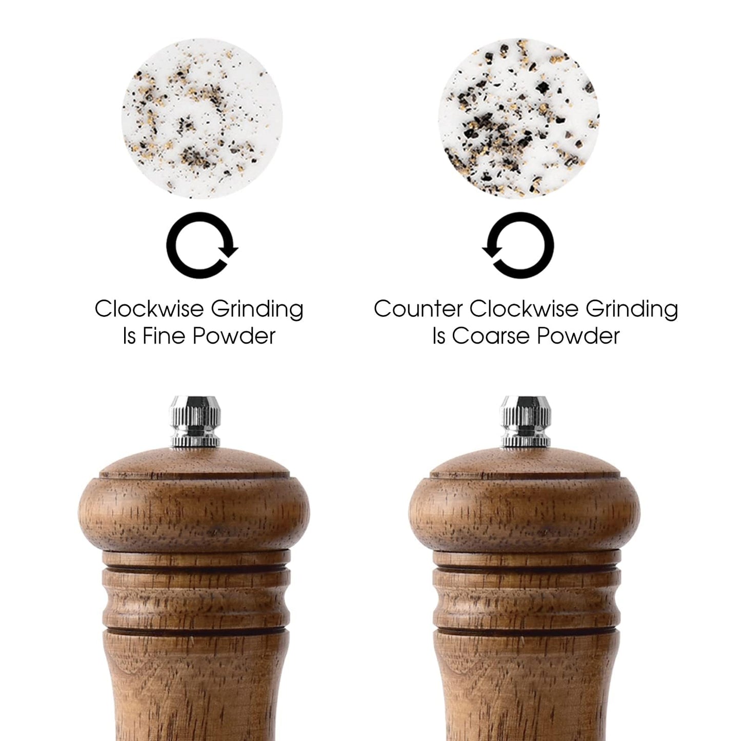 JF JAMES.F Salt and Pepper Mill Sets, 8 inch Wooden Salt and Pepper Grinders with Ceramic Core Wood Salt and Pepper Shakers Set of 2