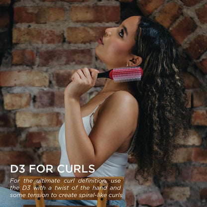 Denman Curly Hair Brush D3 (Black & Red) 7 Row Styling Brush for Detangling, Separating, Shaping and Defining Curls - For Women and Men