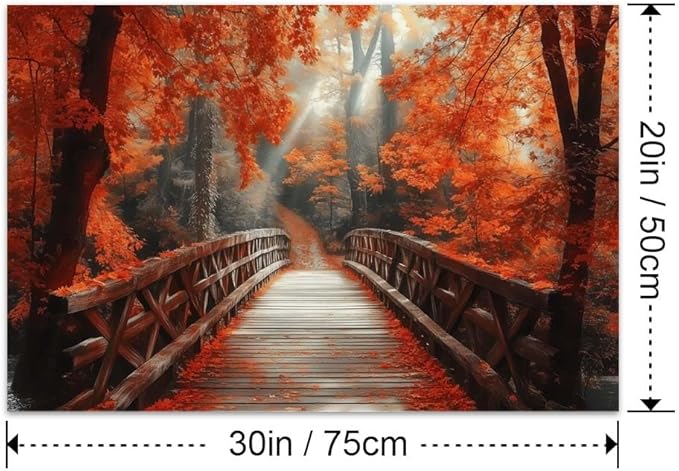 Yesad Autumn Bridge Canvas Wall Art, Fall Wall Art Room Décor Natural Posters Autumn Pictures Prints Wall Décor for Living Room Bedroom (Unframed,30”x20”,Bridge)