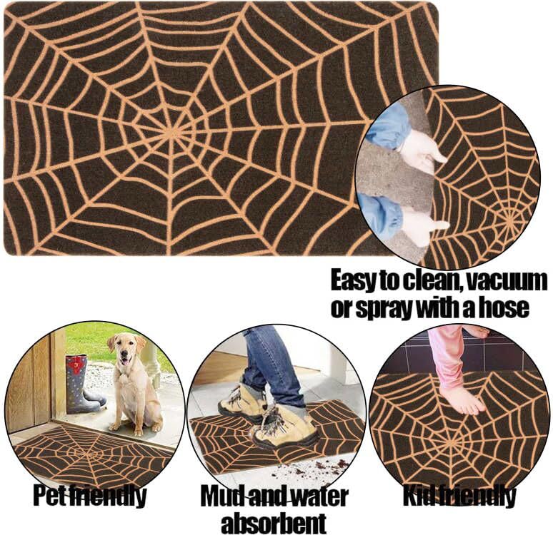 CaySep Spider Web Dark Coir Doormat - Non-Slip Welcome Door Mat Halloween Decor Mat 17x29 inch Indoor Mat (Ghost, 17''x29'')