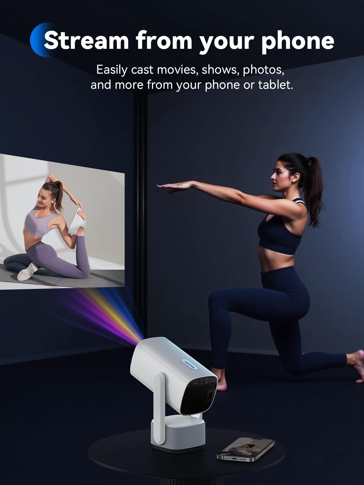 Mini Projector with WiFi and Bluetooth - SOOMFON 4K Support Video Projector with 6W Speaker, Portable Small Movie Projector 270° Rotatable Video Proyector for Bedroom/Wall/Home/iOS/Android/TV Stick