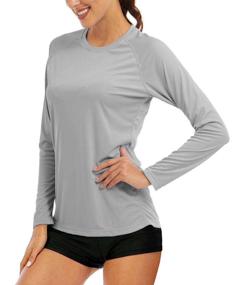 MAGCOMSEN Womens Rash Guard Long Sleeve SPF Swim Shirts for Women UV Protection Hiking Shirts for Women Quick Dry Running Shirts Fishing Shirts Light Grey