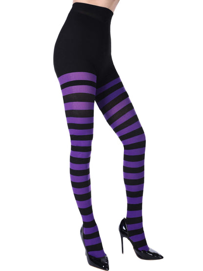 SATINIOR 2 Pcs Halloween Witch Tights for Women Striped Stockings Witch Striped Leggings Footed Pantyhose for Women Girls Halloween Costume Party Dress up(Orange and Black, Purple and Black,Stripe)
