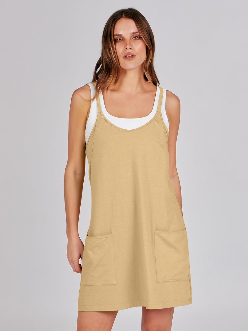 ANRABESS Women Athletic Dress Summer Tennis Workout Active Sports Mini Romper Dress Built in Shorts Travel Vacation Clothes Light Yellow Small