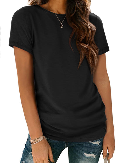 ATHMILE Ladies Tops and Short Sleeve T Shirts for Women Round Neck Simple Clothes Basic Tee 2025 Trendy Black