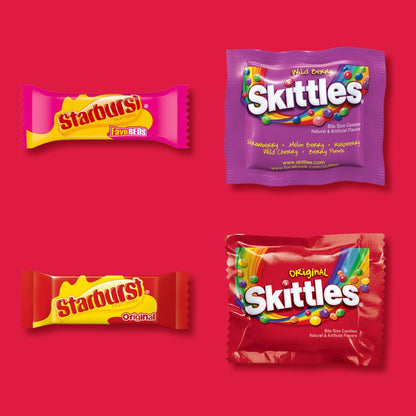 SKITTLES Original, SKITTLE Wild Berry & STARBURST Original and STARBURST FaveRed Fruity Halloween Chewy Candy Fun Size, 20.13 Oz Bulk Bag