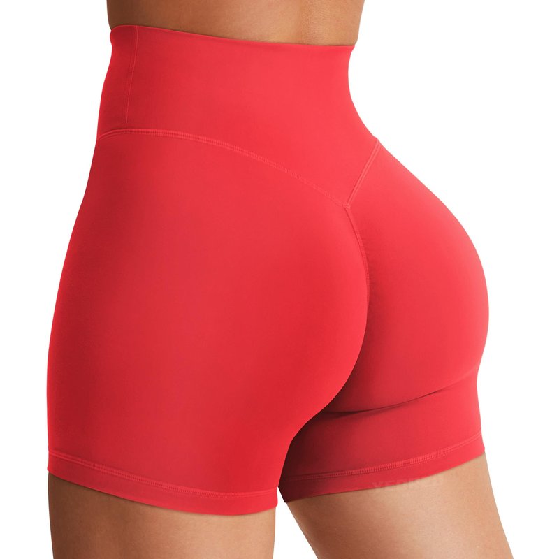 YEOREO Women's Biker Shorts 4.5" / 6" Workout Gym Shorts Craze High Waist Tummy Control Hidden Scrunch Running Yoga Red M