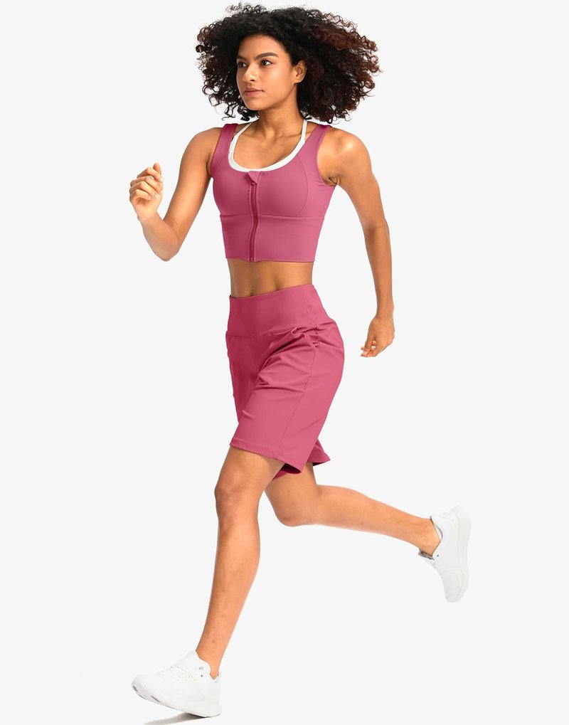 Women's Bermuda Long Shorts - High Waisted 9" Knee Length with Pockets for Athletic Walking & Workouts