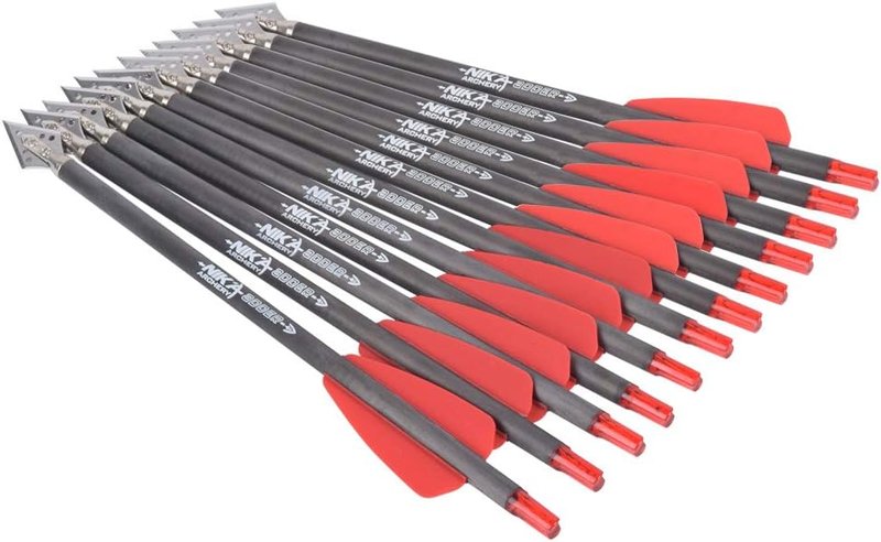 NIKA Archery 7.5" Carbon Crossbow Bolts - 2" Red Vanes & 100 Grain Tips | 6 or 12 Pack for Hunting