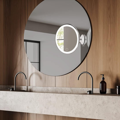 Fancii Rechargeable 10X Magnifying Makeup Mirror with 3 Light Settings - Large 8 inch Lighted Travel Vanity Mirror, Locking Suction Cup, 40pcs Dimmable LEDs, 12 Hours Battery Life - Luna 2