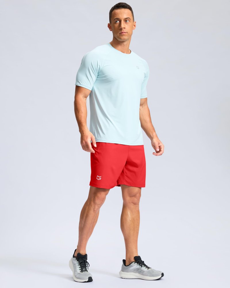 G Gradual Men's Athletic Running Shorts with Zipper Pockets Quick Dry 7"/ 5"/ 9" Workout Gym Shorts for Basketball Hiking(Deep Red,7M)