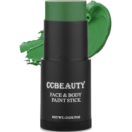 CCbeauty Witch Green Face Paint Stick, Face Painting Kit, Dark Green Cream SFX Makeup Foundation, Professional Body Paint for St. Patrick's Day, Halloween Costume Party, Grinch Hulk Monster Makeup