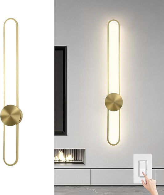 JAYMP Modern Wall Sconce Dimmable LED Wall Light Fixture, Hardwired Wall Lamp for Living Room, Dining Room, Bedroom, Hallway, Lobby, Entryway (Brushed Gold, H90cm/35.4inch)