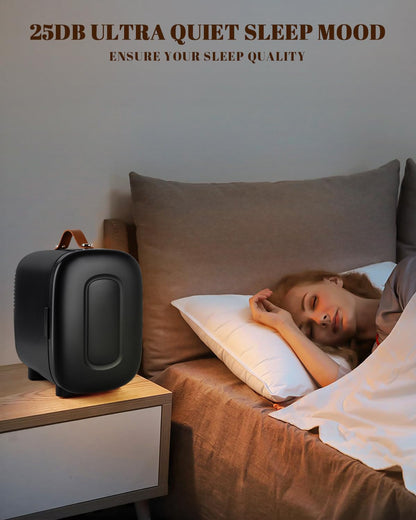 FANSEXPERT Mini Fridge for Bedroom, 4 Liter/6 Cans Skincare Small Refrigerator, AC/DC Portable Mini Cooler & Warmer, Small Fridge for Camping, Dorm, Office, Car (Black)