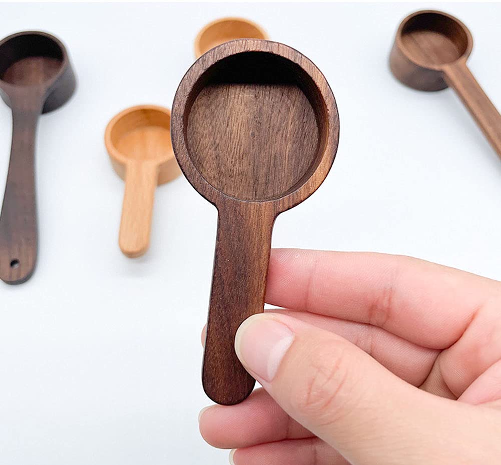 Coffee Spoons, Wooden Tablespoon Scoop, Wooden Coffee Ground Spoon, Measuring for Ground Beans or tea, Soup Cooking Mixing Stirrer Kitchen Tools Utensils, 1 Wooden Tea Scoop (Walnut Wooden 3.86 in）