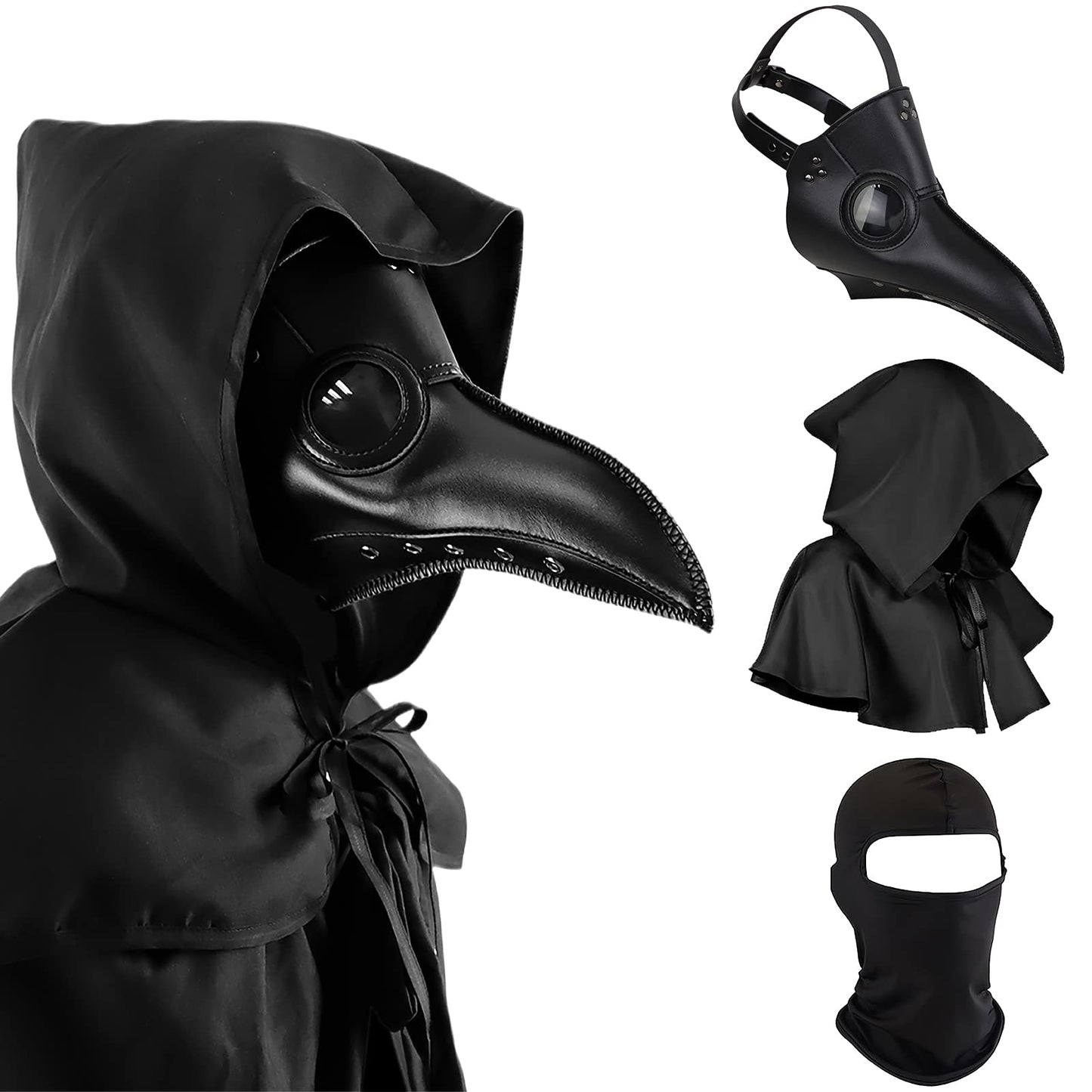 Halloween Plague Doctor Mask Plague Doctor Costume Obito Mask Steampunk Halloween Mask Horror Scary Halloween Mask Costume Props for Party Prom Halloween Gifts Set（3-pc Set） (Black), 12 inches
