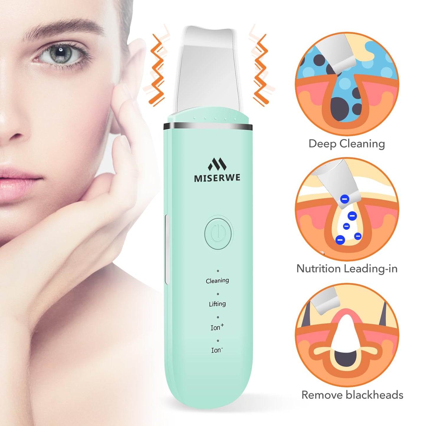 Skin Scrubber Face Skin Spatula Facial Scrubber Spatula for Deep Cleansing Blackhead Remover Pore Cleaner with 4 Modes (White)