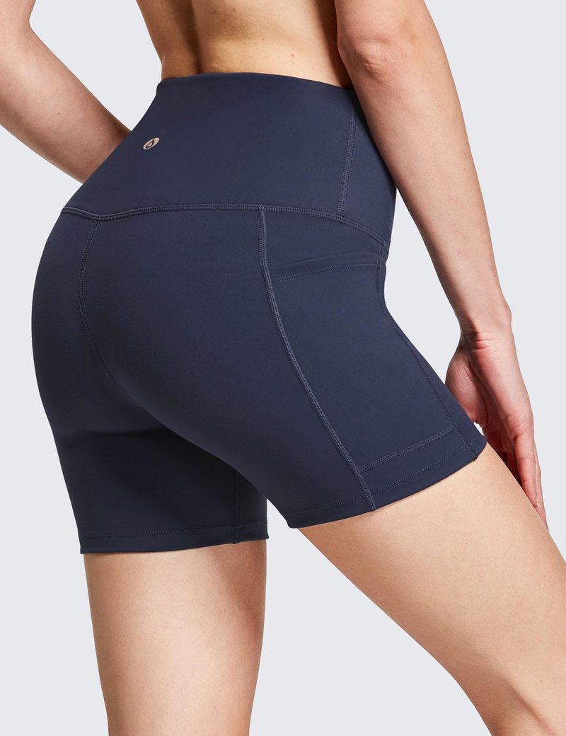 baleaf Biker Shorts Women Yoga Gym Workout Spandex Running Volleyball Tummy Control Compression with Pockets Soft 5" Blue XXXL