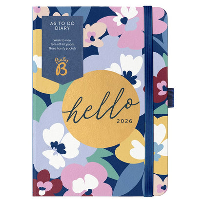 Busy B 2026 Diary A6 Weekly Planner with To-Do Lists & Notes Pages – Compact Multicoloured Floral Journal - Week-to-View Layout, 3 Pockets & Year Planner