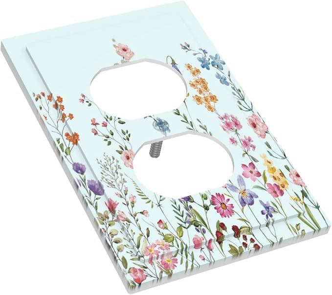 Rustic Wild Floral Vintage Blue Watercolor Flower 1 Gang Outlet Plate Decorative Single Duplex Wall Plate Covers Unique Electrical Receptacle Light Switch Cover Art Faceplate Switchplate